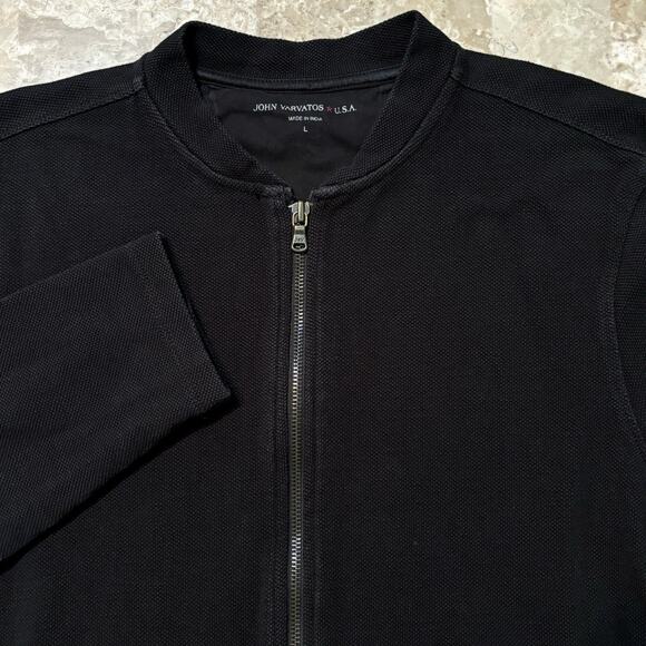 John Varvatos Jacket Mens Large Black Full Zip Knit Sweatshirt Band Collar - Picture 1 of 10